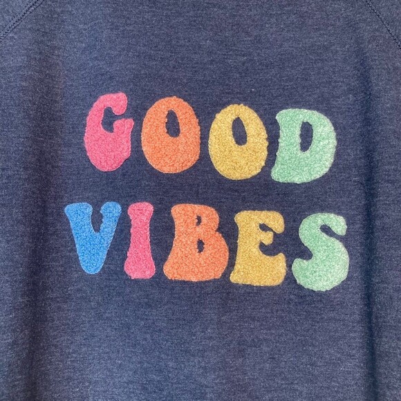 Wildfox Size Small Navy Blue GOOD VIBES Pullover Sweatshirt Loungewear - Picture 4 of 10
